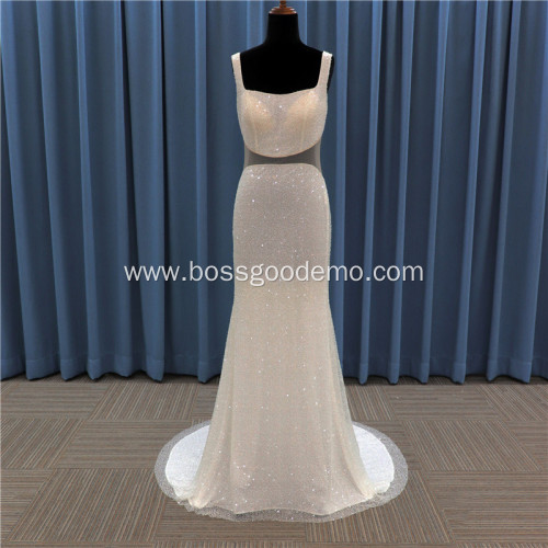 Simple Neck Beach Bridal satin wedding gown bridal